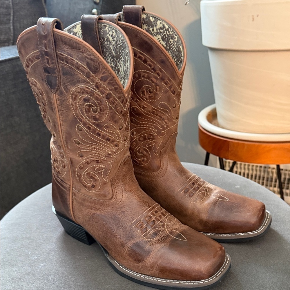 Smokey Mountain Shelby Womens 6.5 Boots Waxed Distressed Leather Western